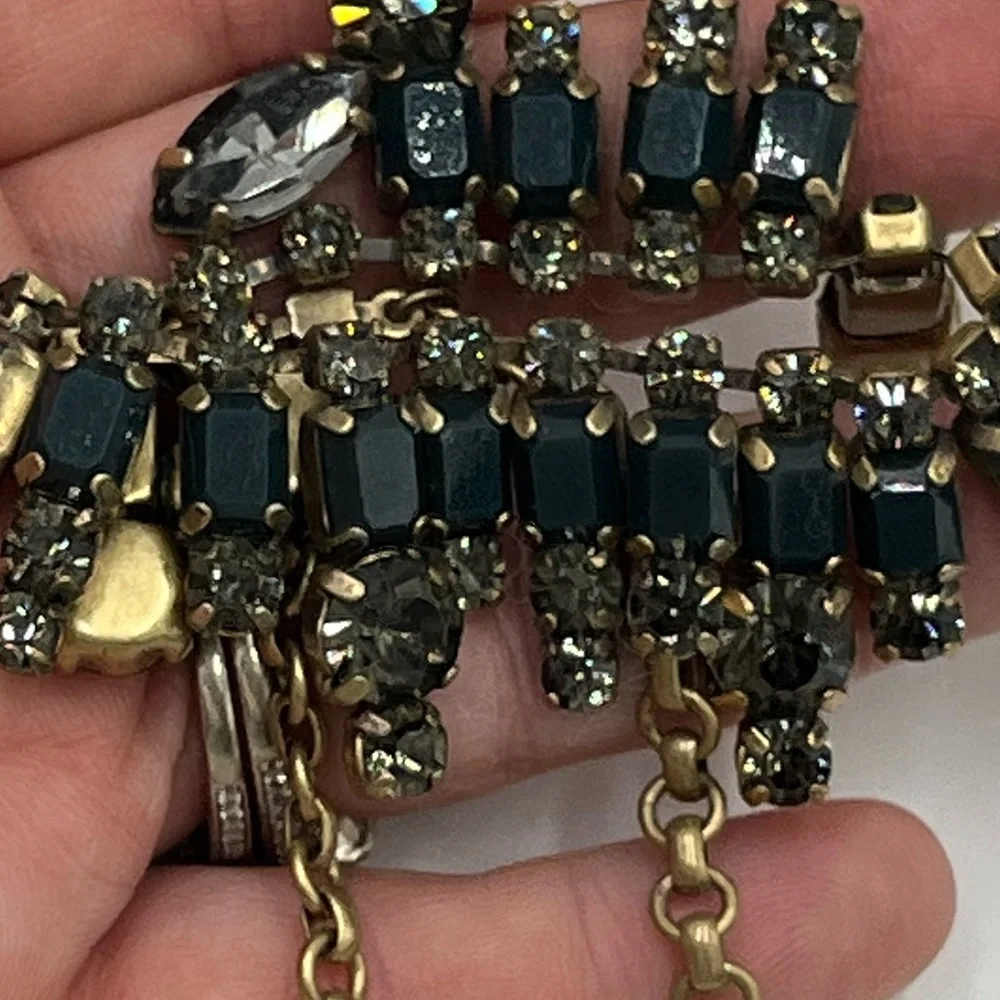 J. Crew‎ Gold Toned Dark Gray Rhinestones Edgy Statement Necklace